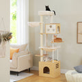 190 cm Tall Multi-Level Cat Tree with Large Condo, Hammocks, Feeding Station & Sisal Scratchers – Natural Wood