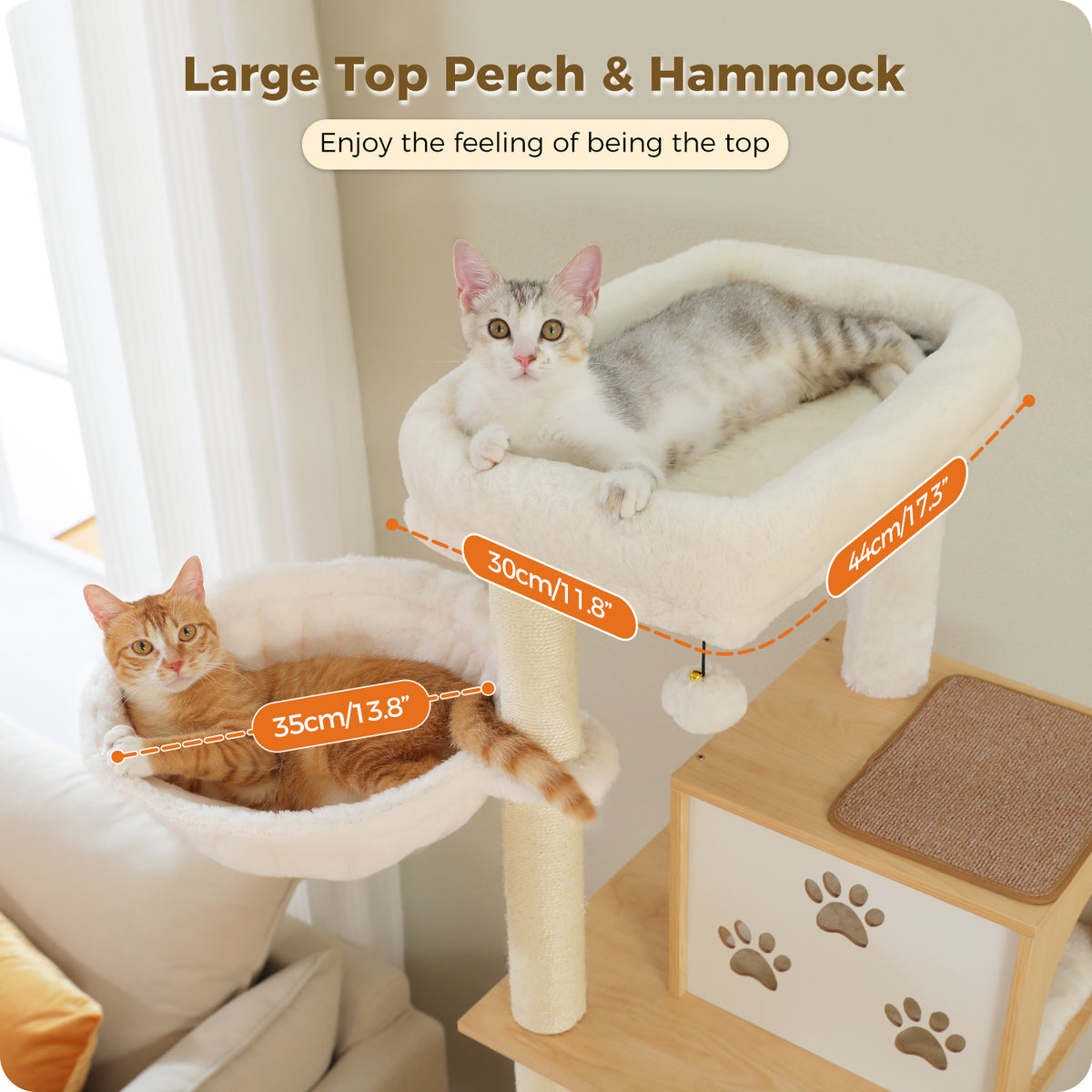 190 cm Tall Multi-Level Cat Tree with Large Condo, Hammocks, Feeding Station & Sisal Scratchers – Natural Wood
