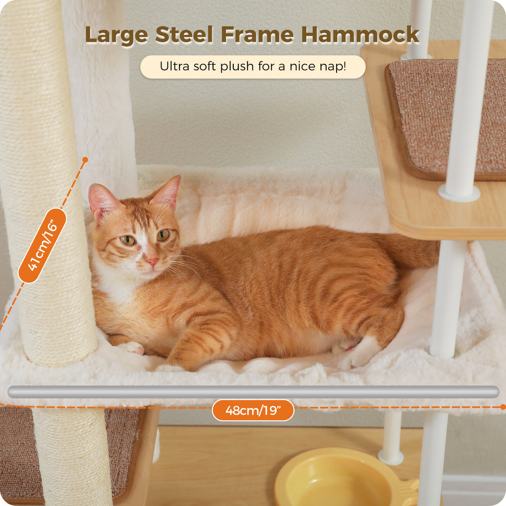 190 cm Tall Multi-Level Cat Tree with Large Condo, Hammocks, Feeding Station & Sisal Scratchers – Natural Wood