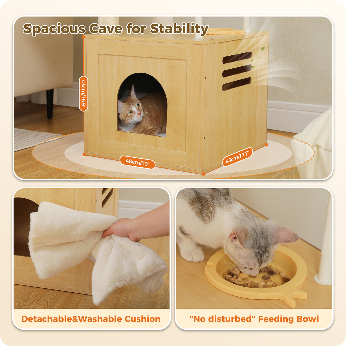 190 cm Tall Multi-Level Cat Tree with Large Condo, Hammocks, Feeding Station & Sisal Scratchers – Natural Wood