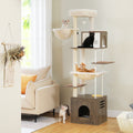 190 cm Tall Multi-Level Cat Tree with Large Condo, Hammocks, Feeding Station & Sisal Scratchers – Rustic Grey