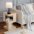 3-Tier Wooden Cat House Side Table with Scratch Pad, Washable Cushions & Spring Mouse Toy