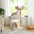 Natural Wood Cat Tree with Condo, Sisal Scratchers & Hammock – 102 cm – Choose Plush or Rattan Top Bed