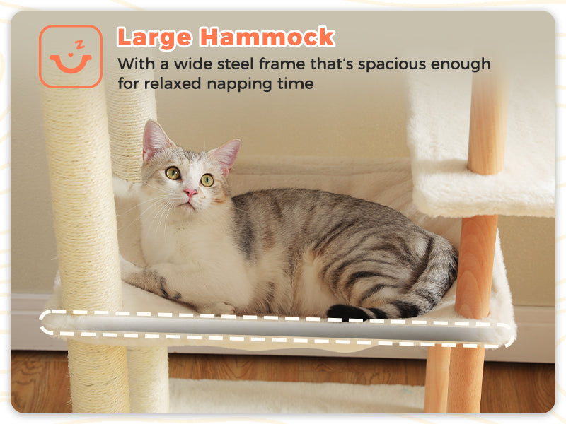 186 cm / 73.2 in Multi-Level Cat Tree with Twin Top Perches, Condo & Hammocks