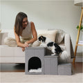 3-Step Pet Stairs with Storage, Soft Anti-Slip Mats & Cosy Hideaway – Grey