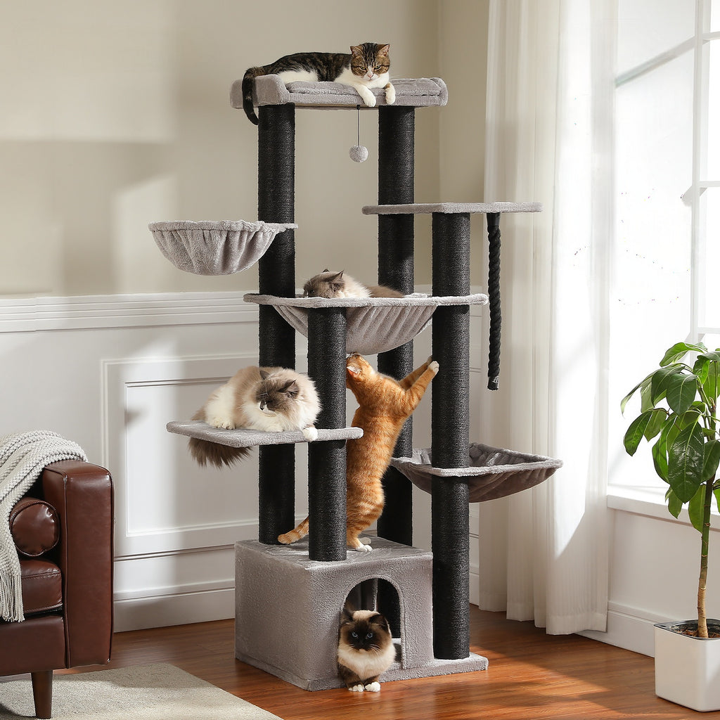 169 cm XXL Multi-Level Cat Tree with 3 Hammocks, Condo, Sisal Scratchers & Top Perch Colour variations