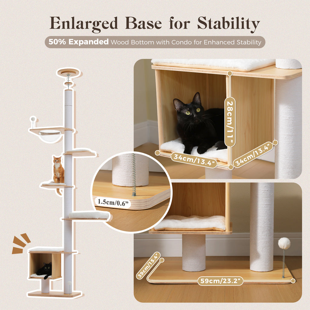 5-Tier Floor-to-Ceiling Cat Tree with Sisal Posts, Condo & Acrylic Capsule – 232–284 cm / 91.3–111.8 in, White
