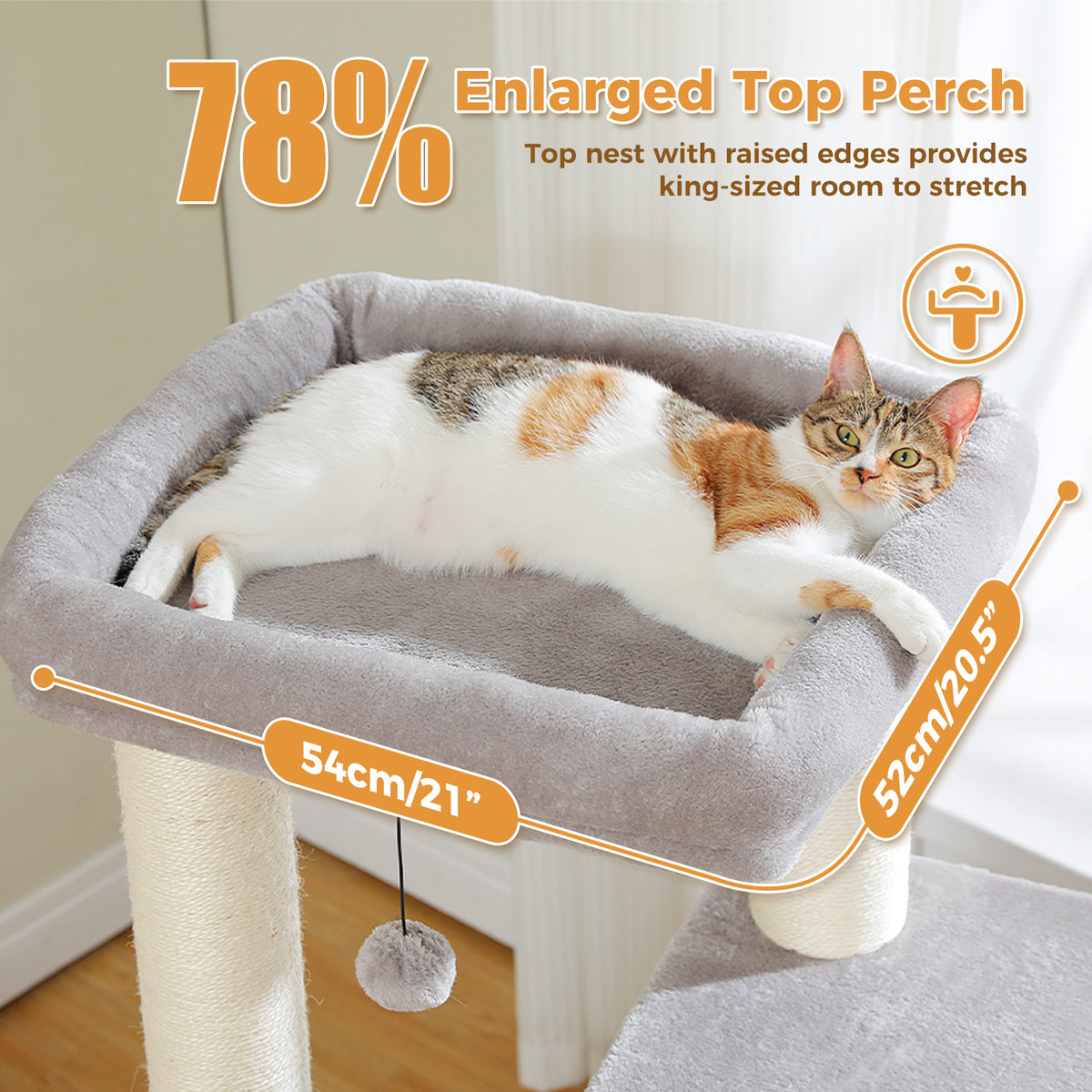 114 cm Large Cat Tree for Big Cats with 2 Condos, XL Top Perch & Sisal Scratching Ramp – Grey