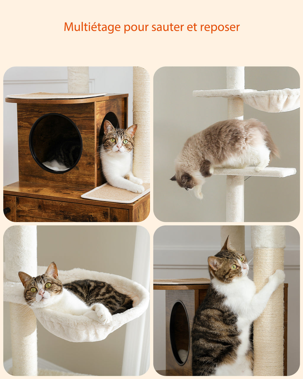 Floor-to-Ceiling Cat Tree with Litter Box Enclosure, 240–280 cm Adjustable Cat Tower, Condo, Hammock & Sisal Posts