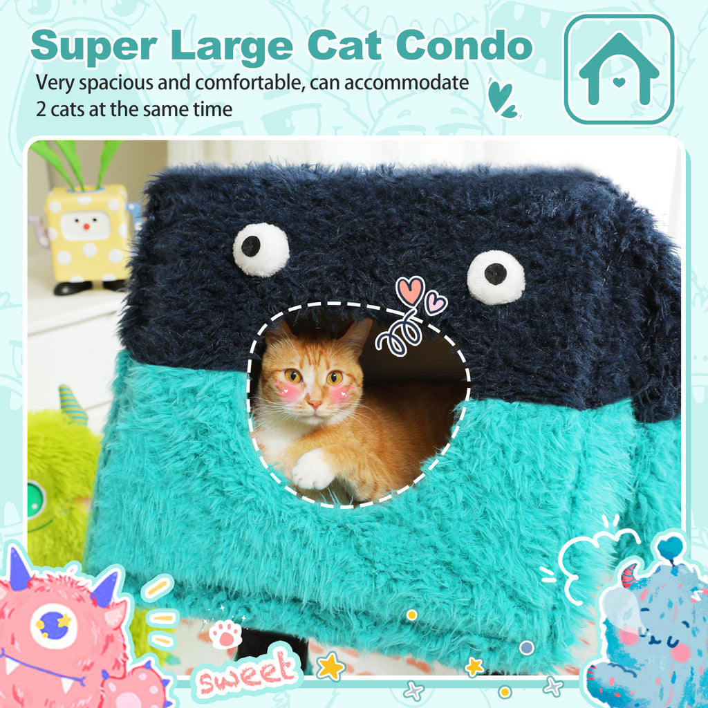 2-in-1 Detachable Monster Cat Tree with Cosy Condo & Sisal Scratching Posts – Teal Blue, 75 cm