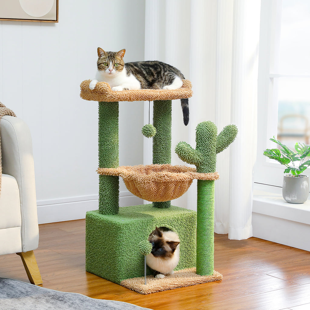 Compact 83 cm Cat Tree with Condo, Hammock, Sisal Scratching Post & Top Perch – Green
