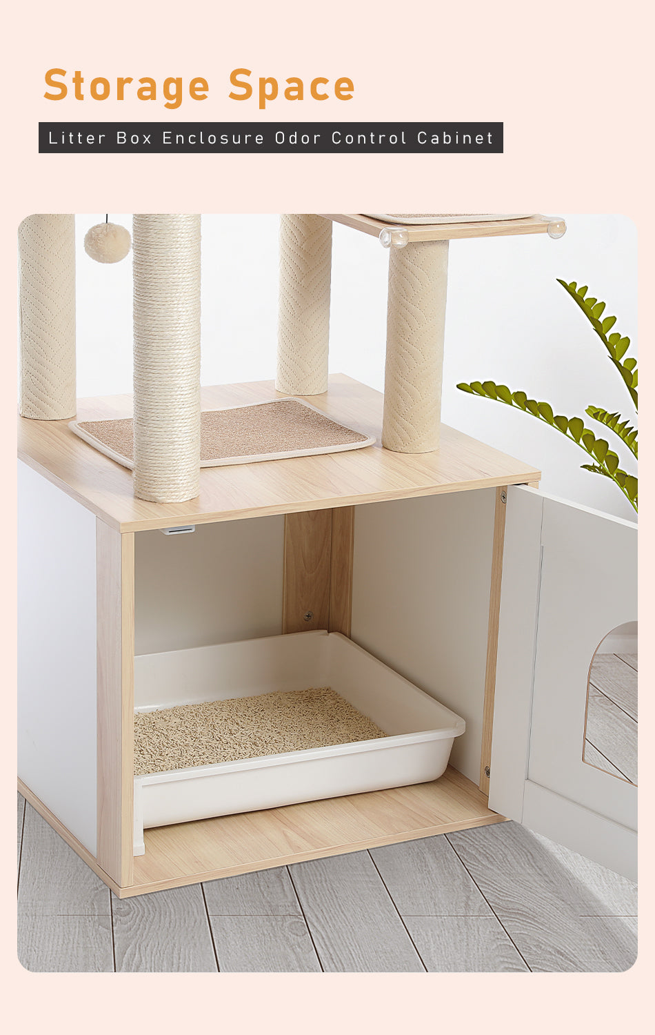 146 cm Cat Tree with Hidden Litter Tray Cabinet, Cat Condo, Hammock & Sisal Scratch Posts