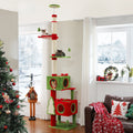 Adjustable Christmas Floor-to-Ceiling Cat Tree with 2 Condos, Sisal Posts & Platforms – 231–274 cm / 90.9–107.8 in