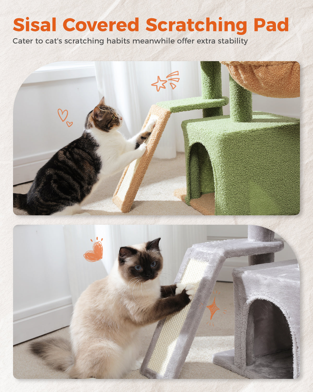 80 cm Green Cat Tree with Cat Condo, Hammock, Padded Top Perch, Sisal Scratching Ramp & Wall Anchor