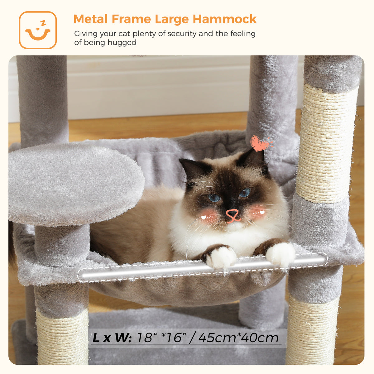 116 cm Multi-Level Cat Tree with Sisal Scratching Posts, Two-Door Cat Cave, Hammock & Washable Top Bed