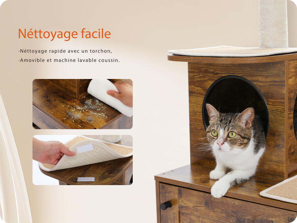 Floor-to-Ceiling Cat Tree with Litter Box Enclosure, 240–280 cm Adjustable Cat Tower, Condo, Hammock & Sisal Posts