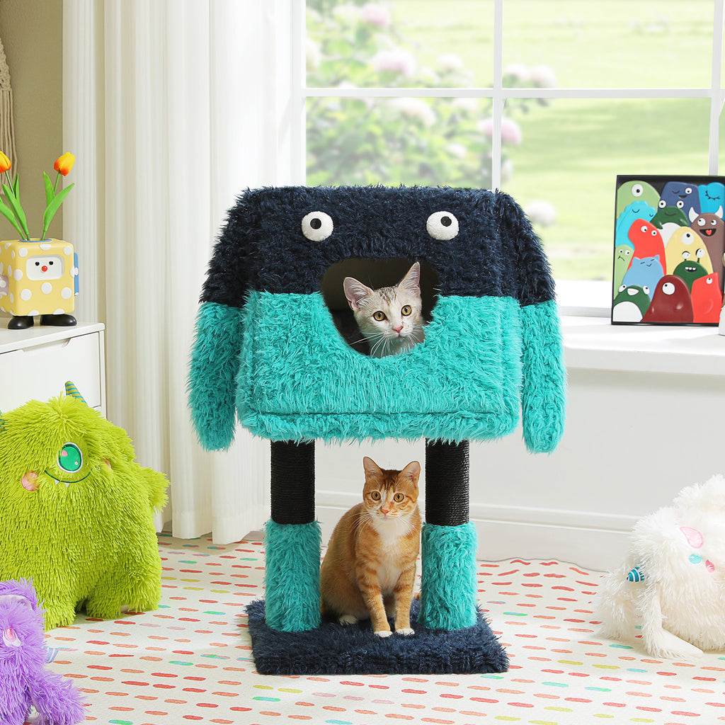 2-in-1 Detachable Monster Cat Tree with Cosy Condo & Sisal Scratching Posts – Teal Blue, 75 cm