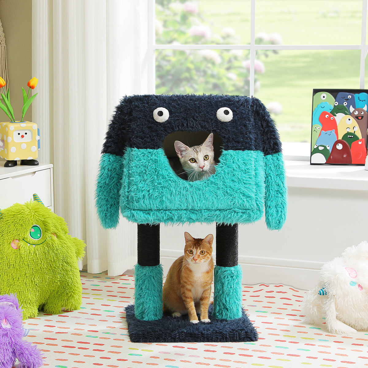 2-in-1 Detachable Monster Cat Tree with Cosy Condo & Sisal Scratching Posts – Teal Blue, 75 cm
