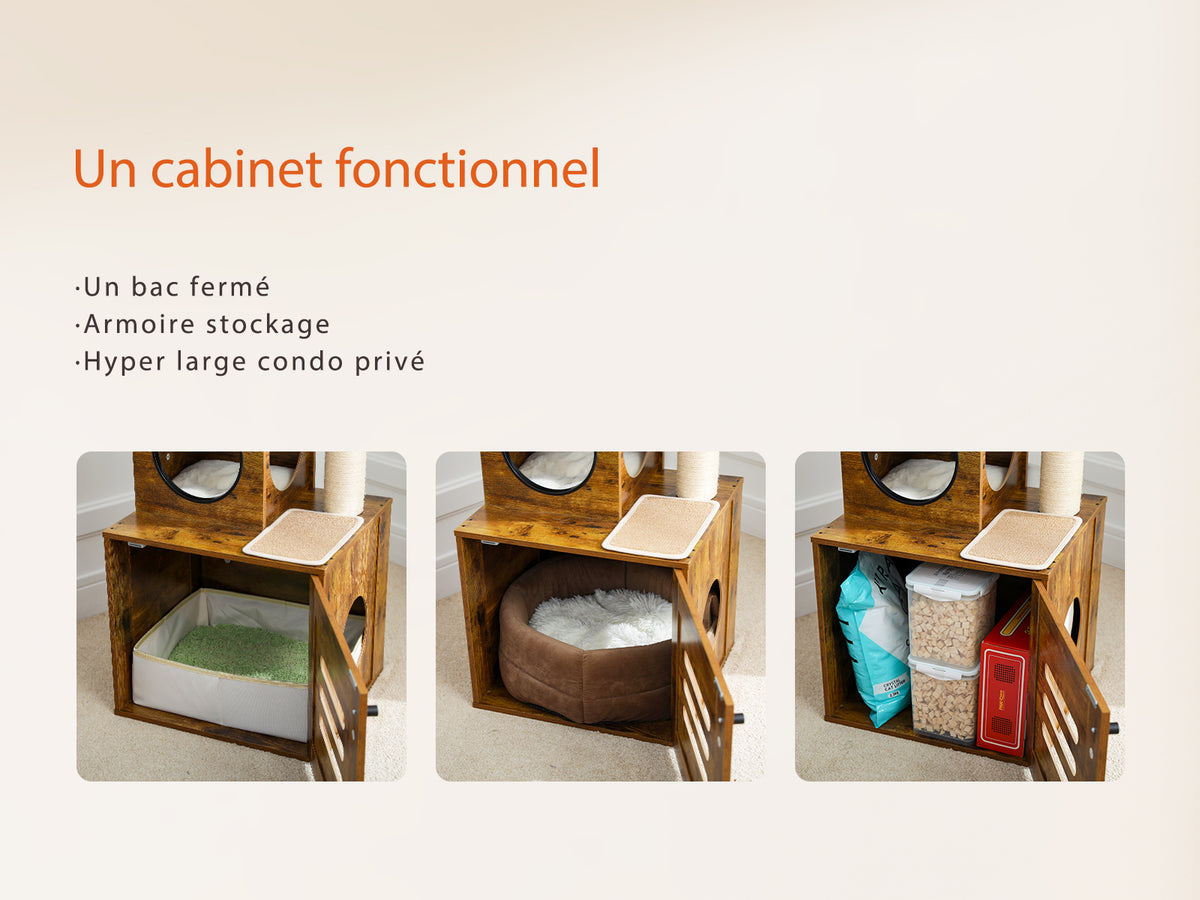 Floor-to-Ceiling Cat Tree with Litter Box Enclosure, 240–280 cm Adjustable Cat Tower, Condo, Hammock & Sisal Posts