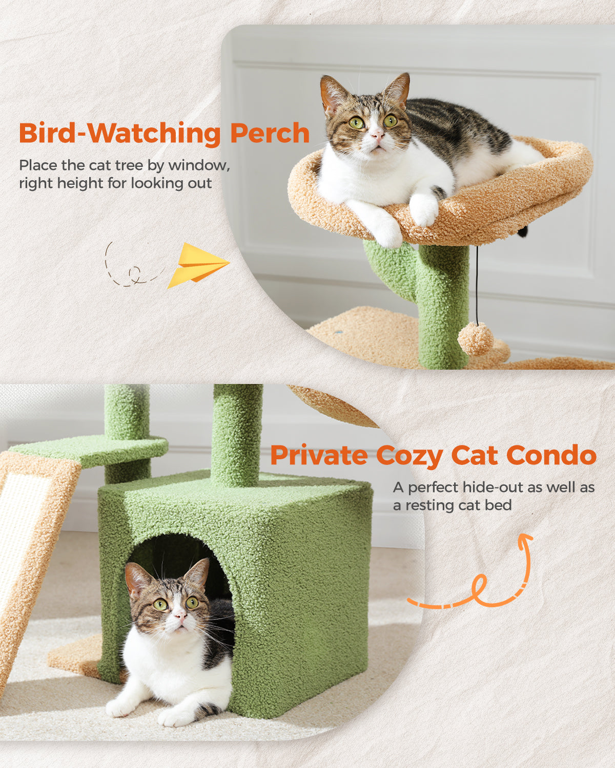 80 cm Green Cat Tree with Cat Condo, Hammock, Padded Top Perch, Sisal Scratching Ramp & Wall Anchor