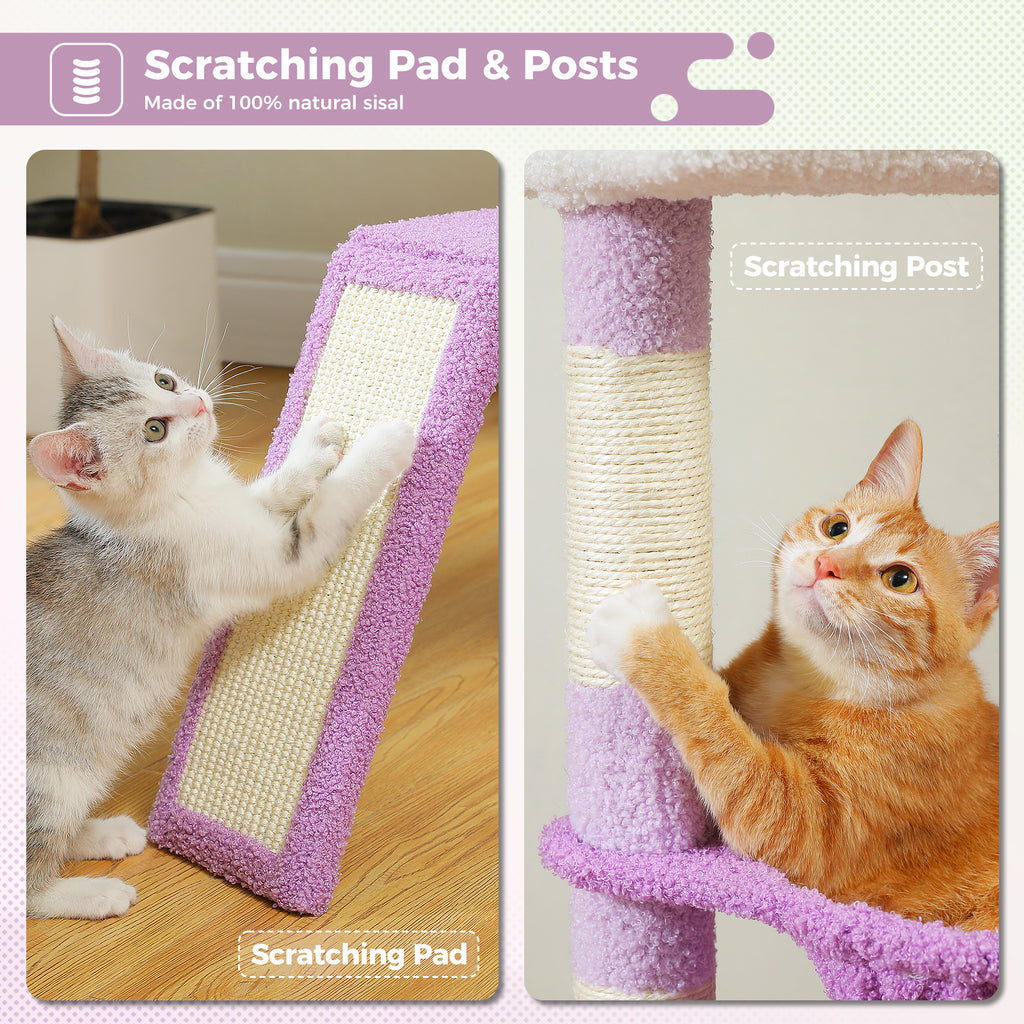 92 cm Cat Tree with Condo, Hammock, Top Perch & Sisal Scratching Ramp – Lilac Purple
