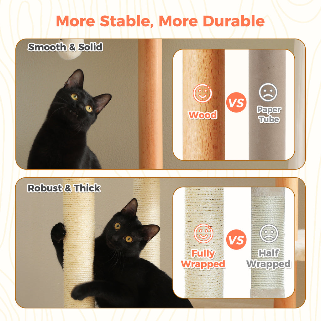 186 cm / 73.2 in Multi-Level Cat Tree with Twin Top Perches, Condo & Hammocks