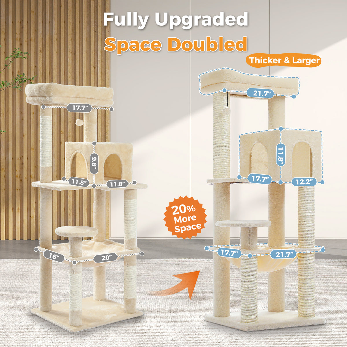 147 cm XL Cat Tree for Large Cats with Sisal Scratching Posts, Cat Condo, Hammock & Top Bed Description