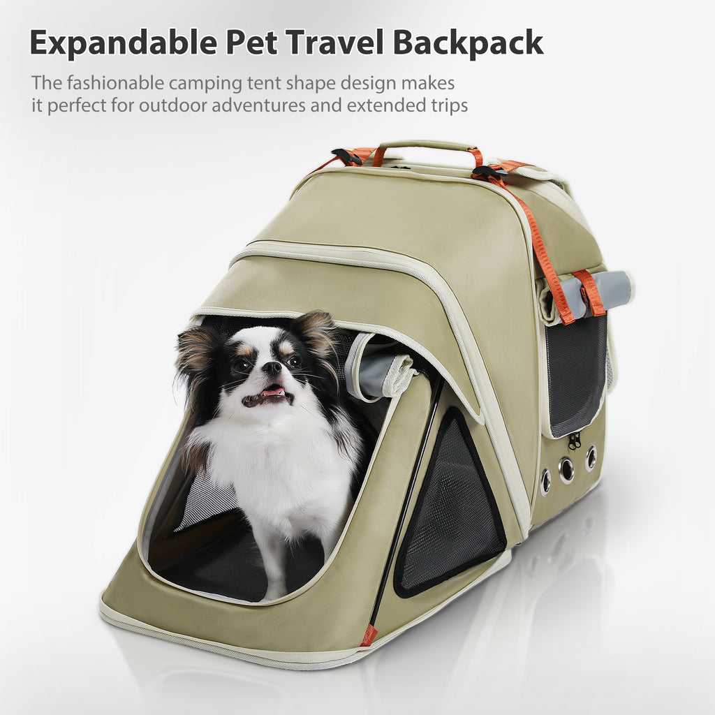 Expandable Pet Carrier Backpack for Cats & Small Dogs up to 9 kg, Ventilated Travel Tent with Safety Lead
