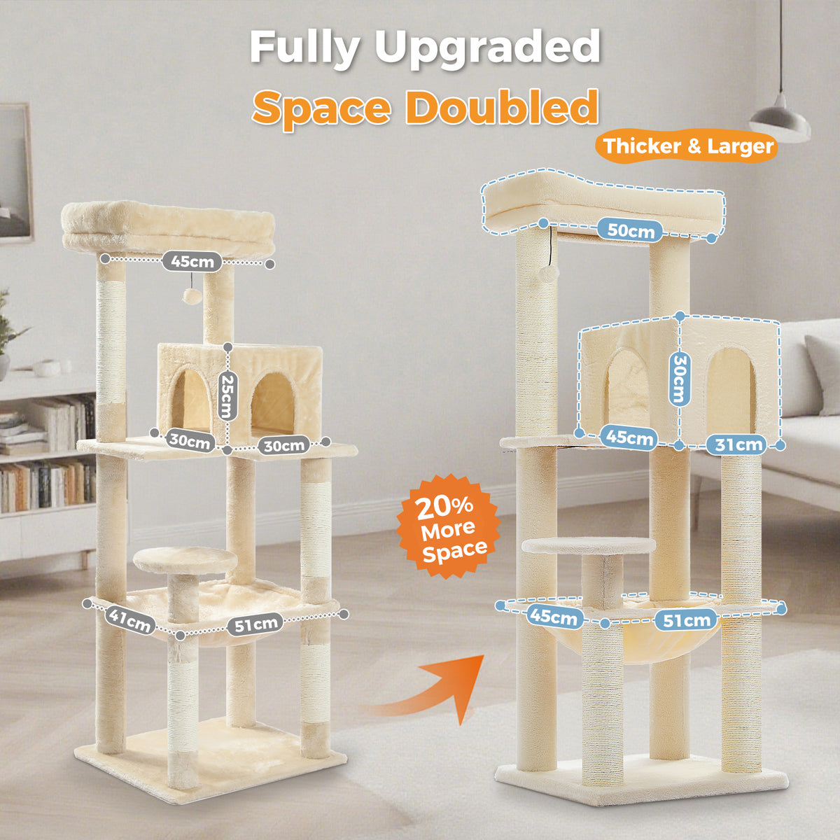 147 cm XL Cat Tree for Large Cats with Sisal Scratching Posts, Cat Condo, Hammock & Top Bed Description