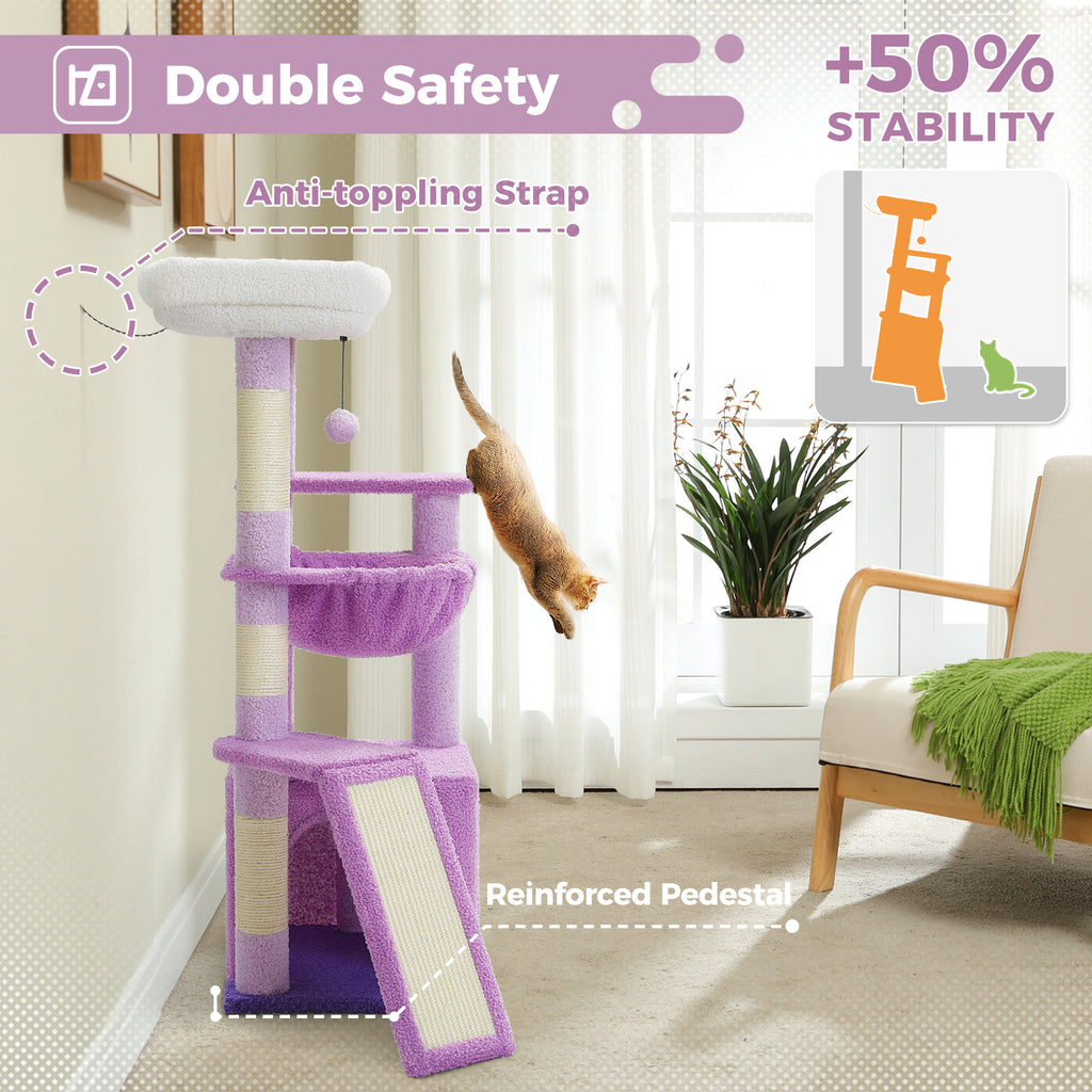 92 cm Cat Tree with Condo, Hammock, Top Perch & Sisal Scratching Ramp – Lilac Purple