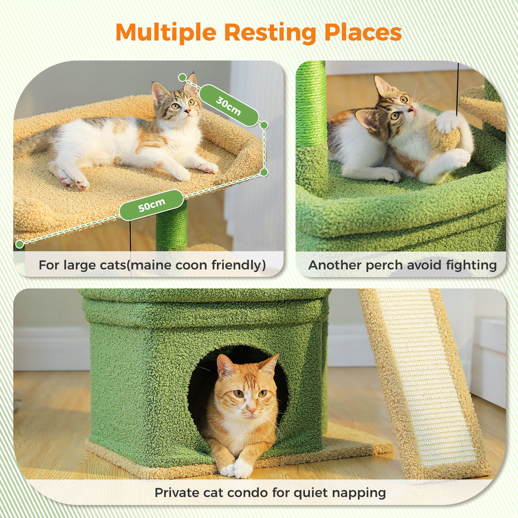 Convertible Cat Tree with Large Top Perch, Condo & Sisal Scratching Ramp – 68 cm / 27 in, Green & Beige