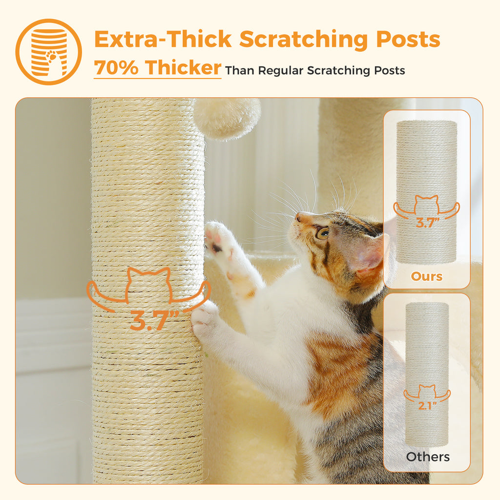 147 cm XL Cat Tree for Large Cats with Sisal Scratching Posts, Cat Condo, Hammock & Top Bed Description