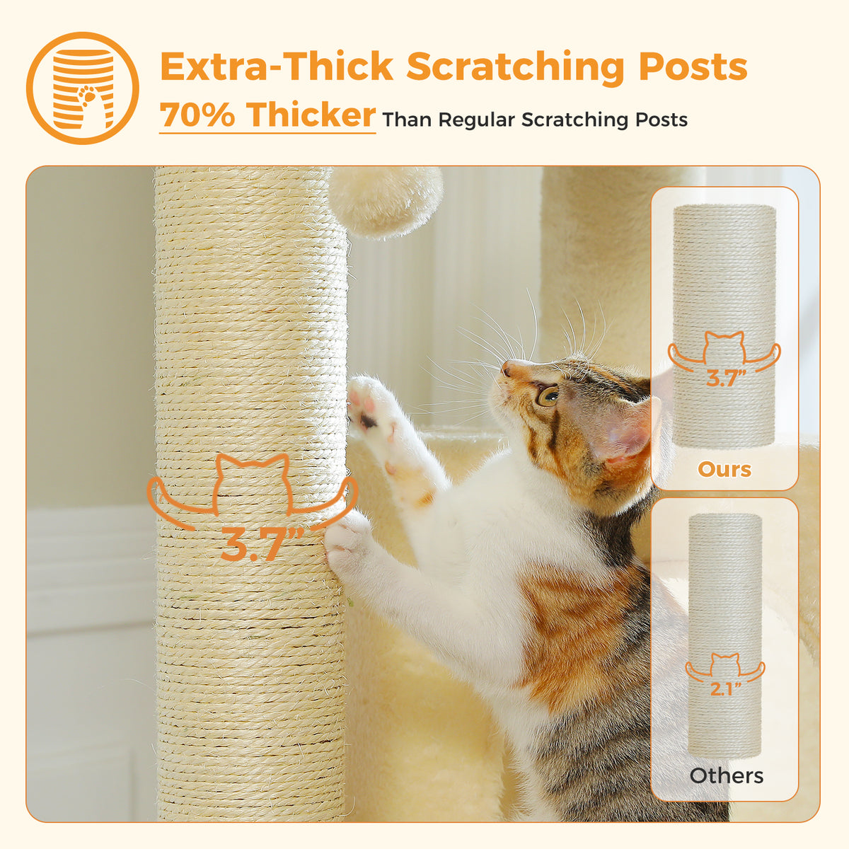 147 cm XL Cat Tree for Large Cats with Sisal Scratching Posts, Cat Condo, Hammock & Top Bed Description