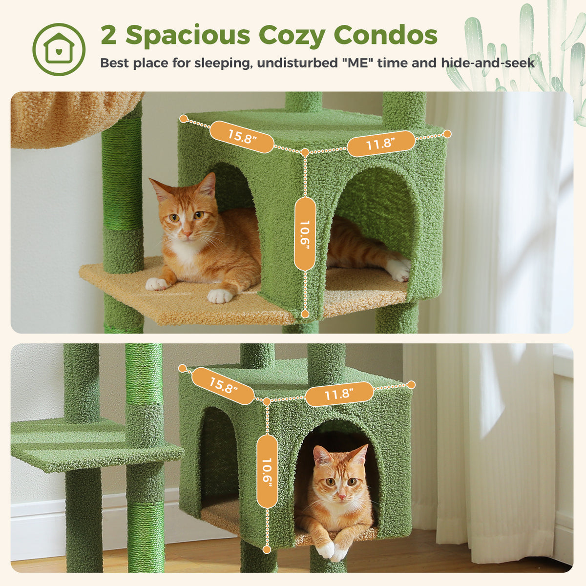 5-Tier Cat Tree with 2 Condos, Hammock, Sisal Scratching Posts & Wall Anchor – Green, 175 cm