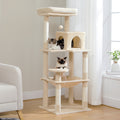 143 cm Tall Cat Tree with 4 Sisal Scratching Posts, Two-Door Cat Cave, Hammock & Washable Top Bed