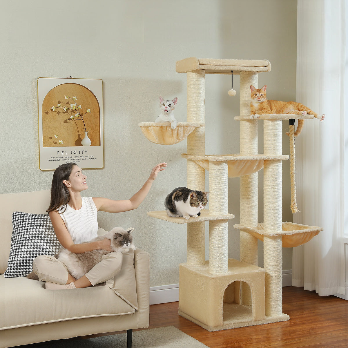 169 cm XXL Multi-Level Cat Tree with 3 Hammocks, Condo, Sisal Scratchers & Top Perch Colour variations