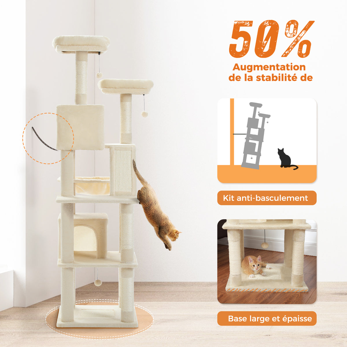 180 cm Large Green Cat Tree for Multi-Cat Homes, 2 Condos, Hammock, 2 Padded Perches, Sisal Scratching Posts & Ramp