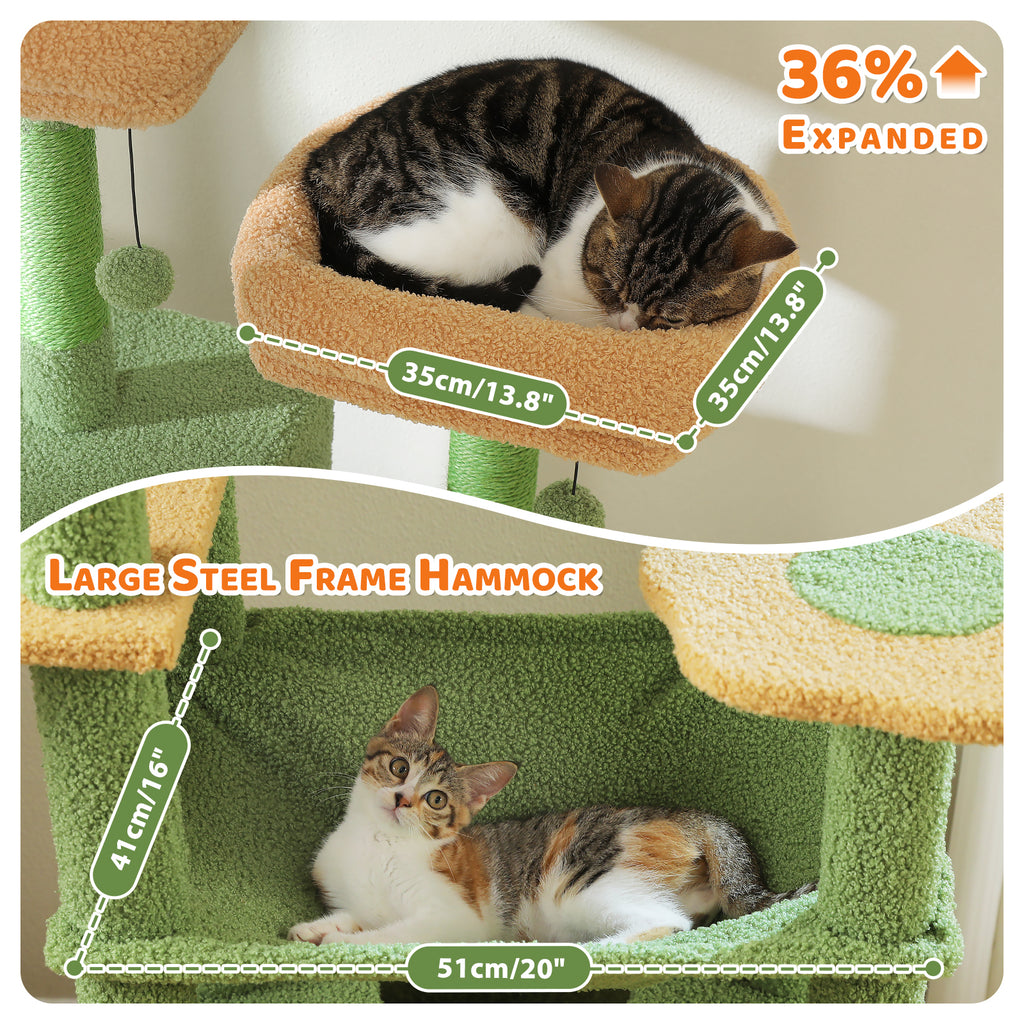 XL 205 cm Multi-Cat Tree with 2 Condos, Steel-Framed Hammock & Sisal Scratch Posts – Green