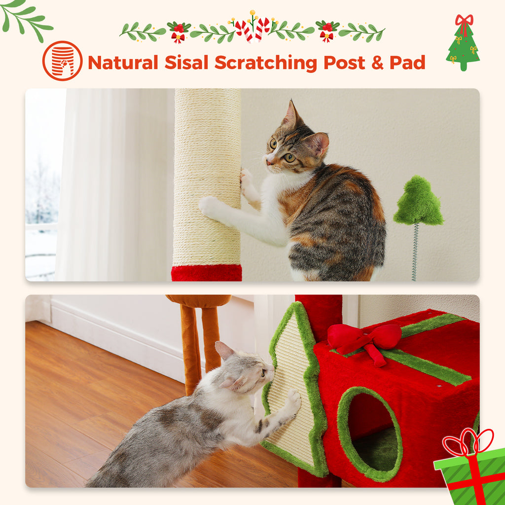 Adjustable Christmas Floor-to-Ceiling Cat Tree with 2 Condos, Sisal Posts & Platforms – 231–274 cm / 90.9–107.8 in