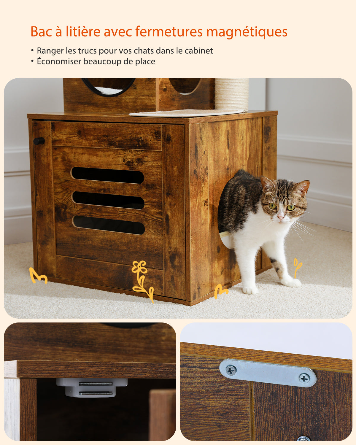 Floor-to-Ceiling Cat Tree with Litter Box Enclosure, 240–280 cm Adjustable Cat Tower, Condo, Hammock & Sisal Posts