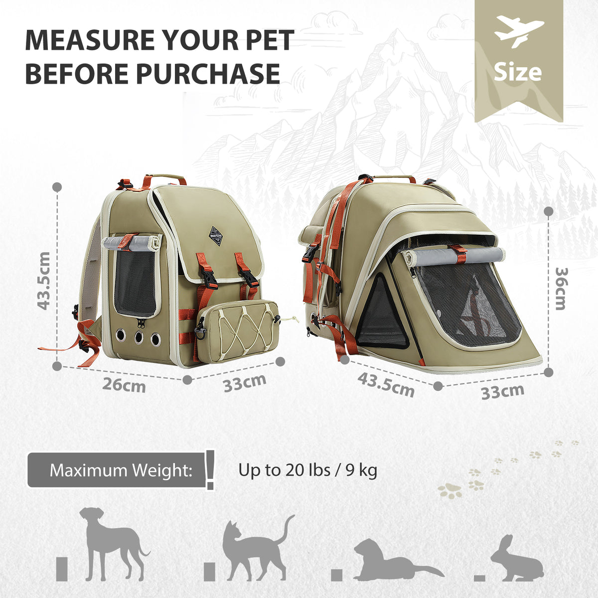 Expandable Pet Carrier Backpack for Cats & Small Dogs up to 9 kg, Ventilated Travel Tent with Safety Lead