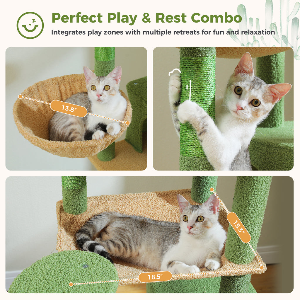 5-Tier Cat Tree with 2 Condos, Hammock, Sisal Scratching Posts & Wall Anchor – Green, 175 cm