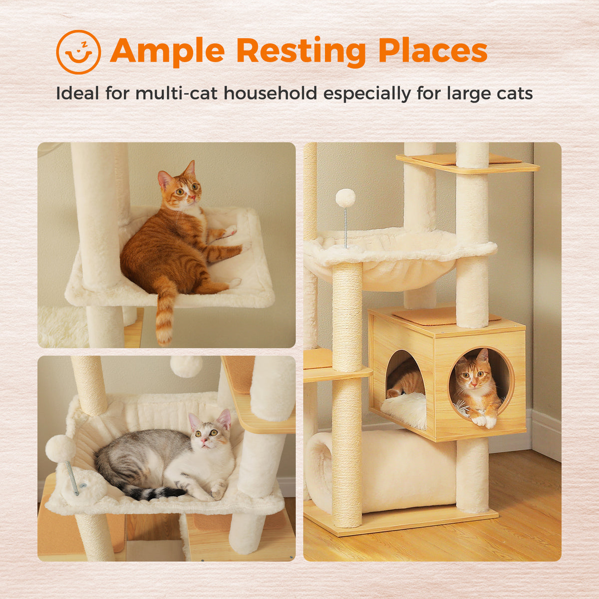 Adjustable Floor-to-Ceiling Cat Tree, 237–256 cm / 93.3–100.8 in, with Acrylic Bowl, Condo & Sisal Posts