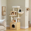146 cm Wooden Cat Tree with Large Base Condo, Hammock, Sisal Posts & Top Bed – Natural Wood