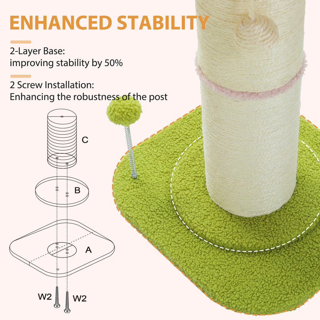 Pink Flower Cat Scratching Post with Detachable Washable Perch, 60 cm Tall Sisal Scratcher & Two Interactive Toys