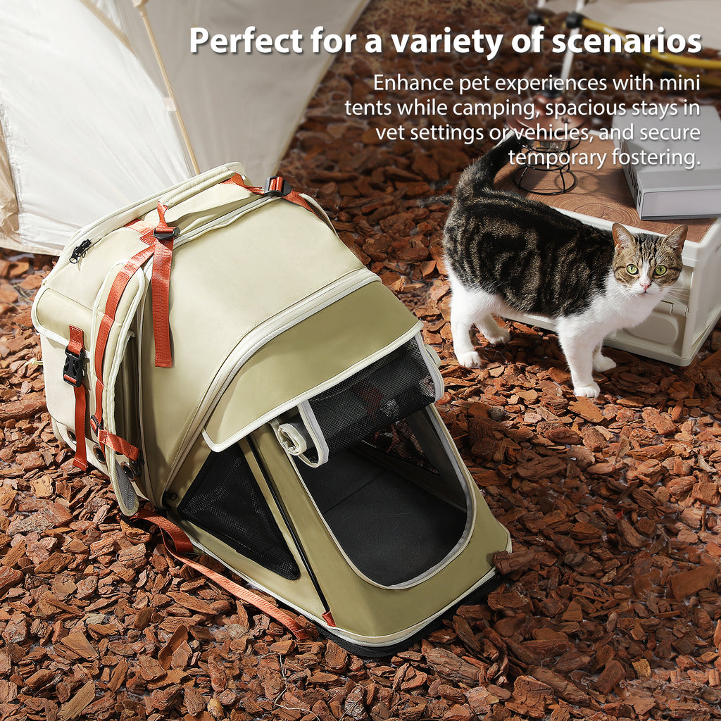 Expandable Pet Carrier Backpack for Cats & Small Dogs up to 9 kg, Ventilated Travel Tent with Safety Lead