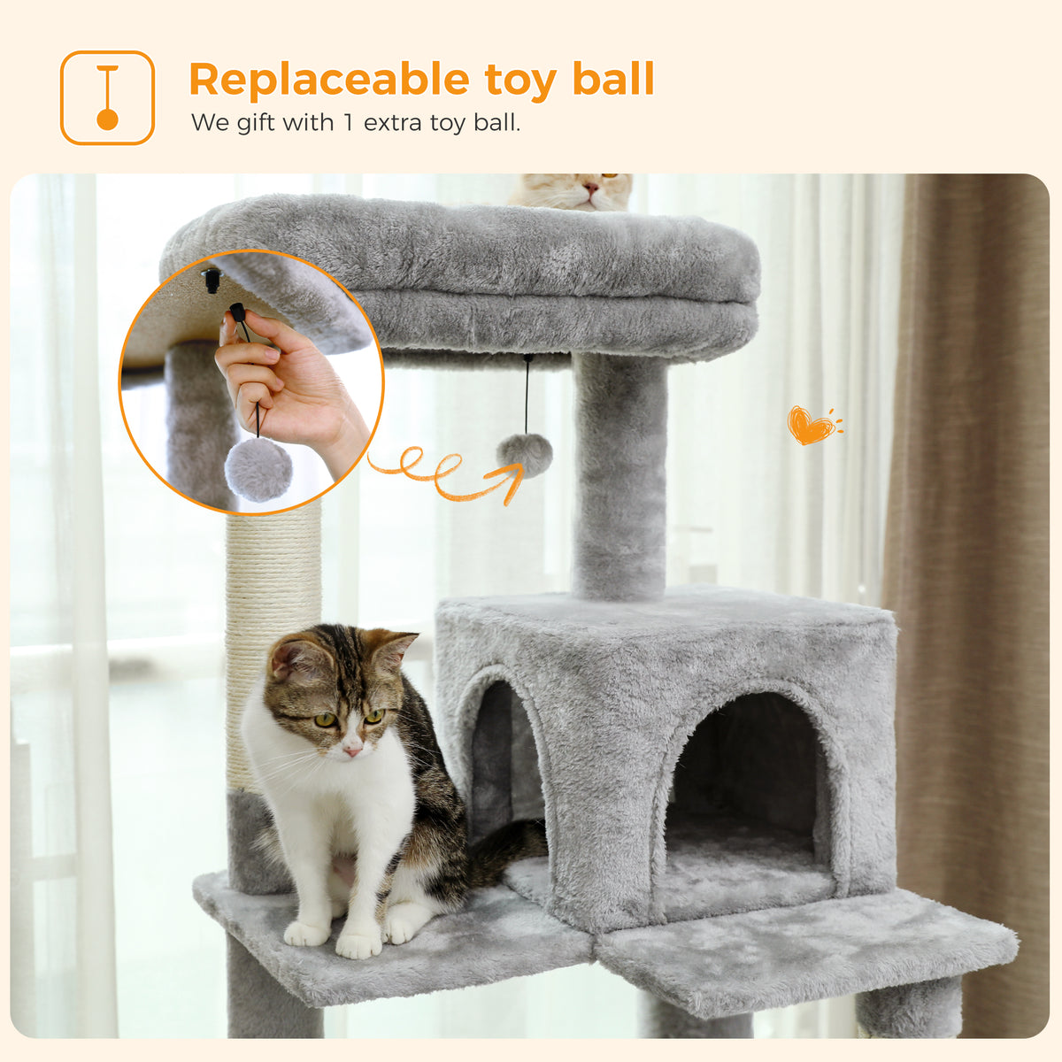 143 cm Tall Cat Tree with 4 Sisal Scratching Posts, Two-Door Cat Cave, Hammock & Washable Top Bed