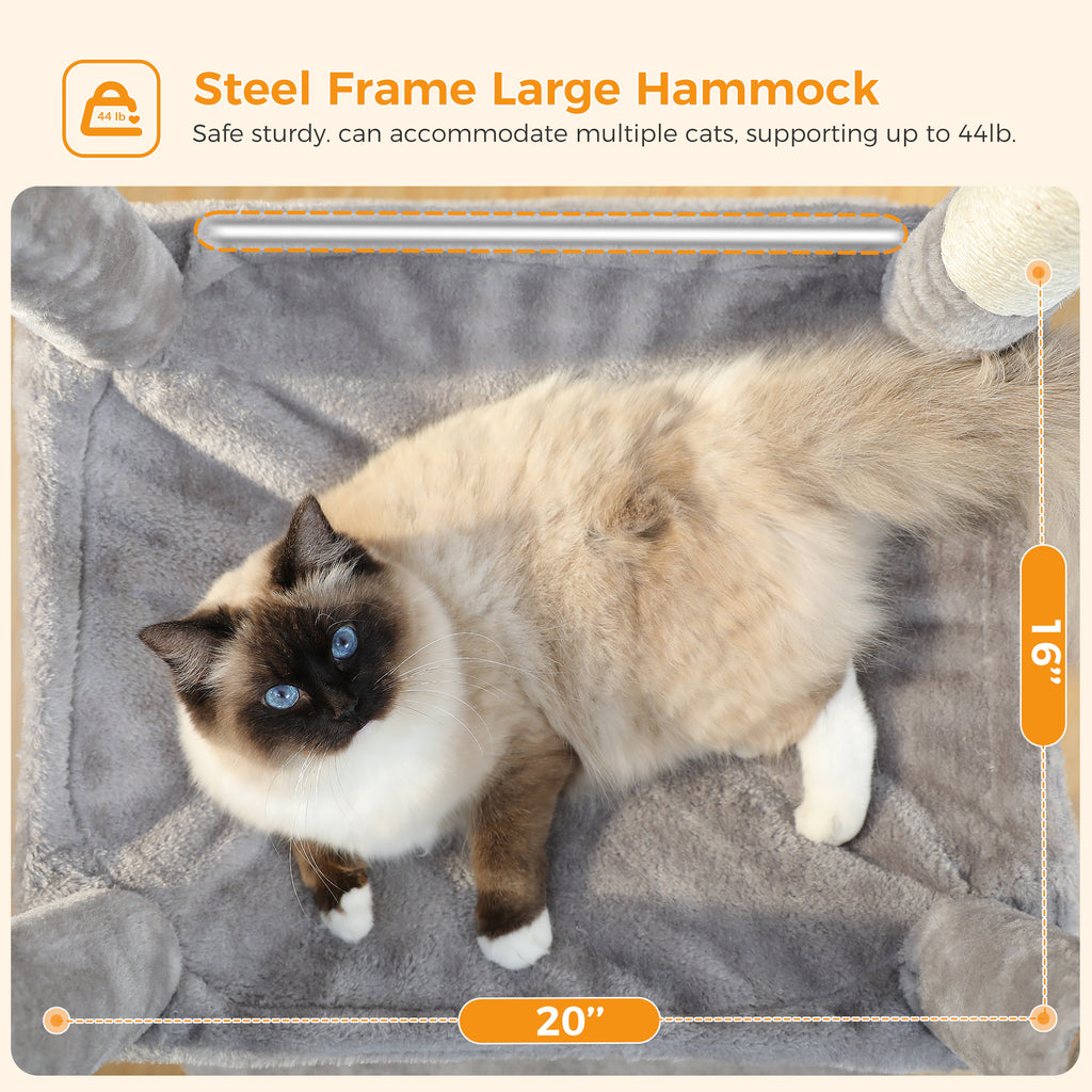 143 cm Tall Cat Tree with 4 Sisal Scratching Posts, Two-Door Cat Cave, Hammock & Washable Top Bed