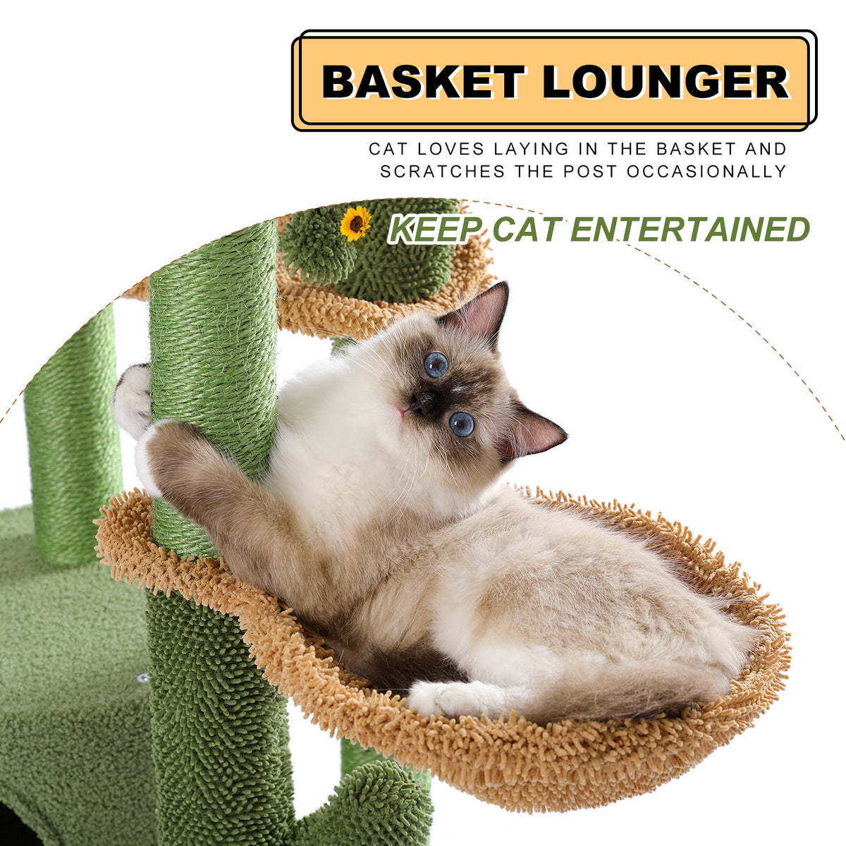 90.5 cm Cactus Cat Tree with Sisal Scratching Posts, Cat Cave, Hammocks & Dangling Toy
