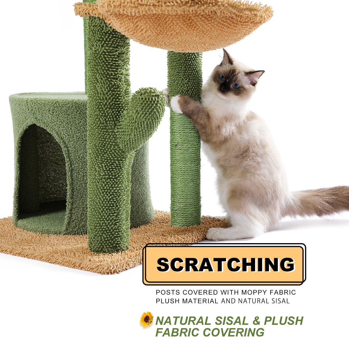 90.5 cm Cactus Cat Tree with Sisal Scratching Posts, Cat Cave, Hammocks & Dangling Toy